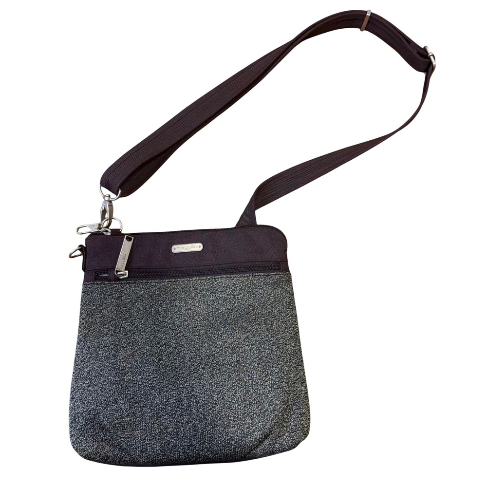 Baggallini Crossbody Bag Purple Gray Marl Nylon Travel Purse with Wristlet